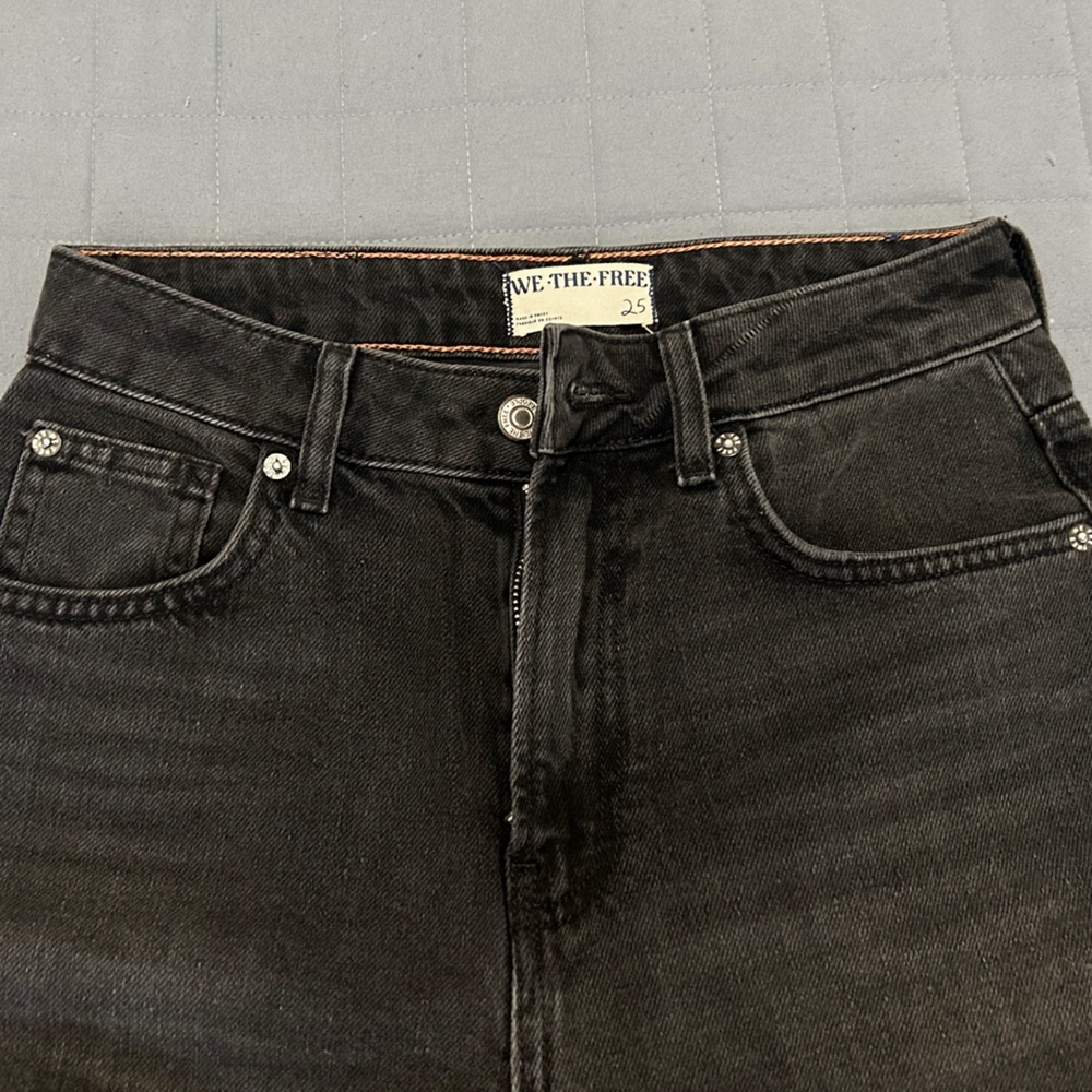 Free People Women’s High Rise Slim, Straight Leg Black Jeans